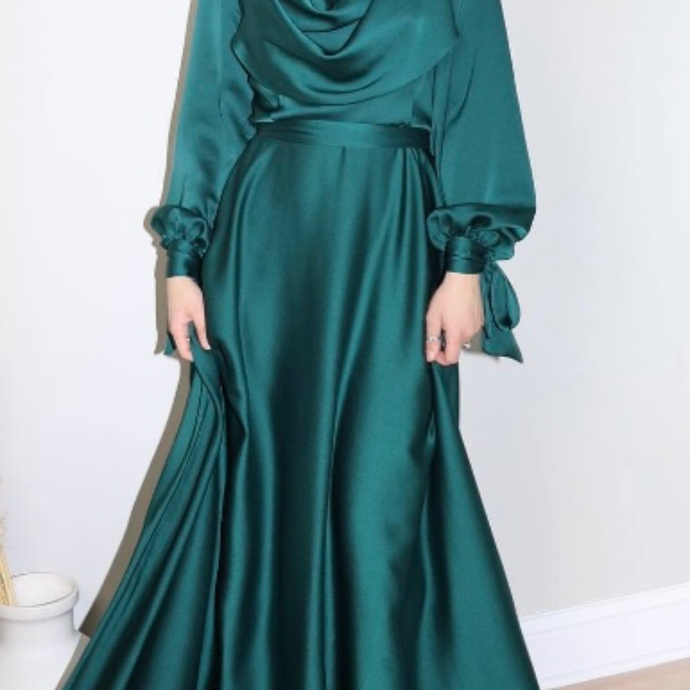 Satin emerald maxi dress modest